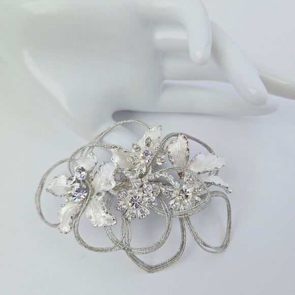 Vintage Style Silver Tone Floral Hair Clip Wire Wrapped Crystal Bridal Vine Prom main image 4
